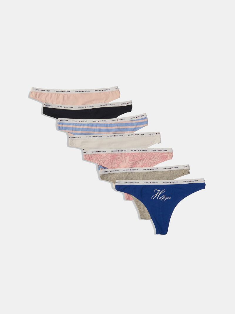 Női Tommy Hilfiger Logo Mix 7PK Thongs Kék | HU 571FDN